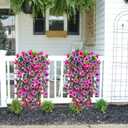 4 Pcs Artificial Fake Hanging Flowers Plants for Outdoor Decoration, Faux Daisy with Eucalyptus Leaves Fade Resistant Long Trailing Vines for Front Door Porch Balcony Patio (Light Purple Pink)