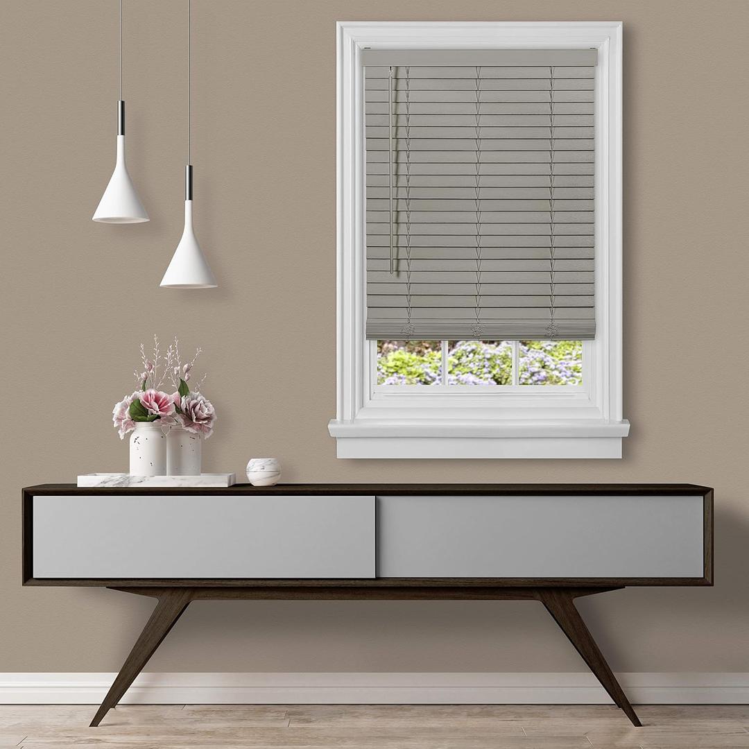 Cordless Room Darkening Plantation Blind - 45 Inch Width, 64 Inch Length, 2" Vinyl Slat Size - Grey - GII Madera Falsa Faux Wood, Light Filtering Horizontal Windows Blinds by Achim Home Decor
