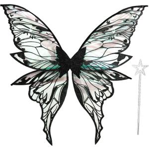 Fairy Wings for Adults Women 31.5"x29.5" Fairy Costume Set Large Butterfly Wings for Halloween Party (Black)