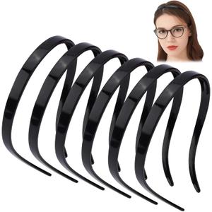 TOBATOBA Black Square Headbands for Glasses & Sunglasses - No Pressure, No Headache - Comfortable Non-Slip Headbands for Women & Girls, 6 Pcs