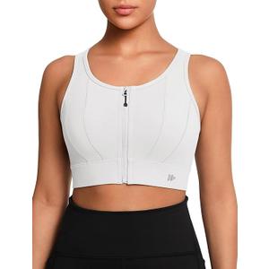 Yvette Front Closure Sports Bras for Women High Support Large Bust Supportive Sports Bra High Impact for Running, White, M