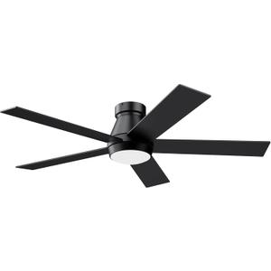 TCL 52" Ceiling Fan with Lights, Black Flush Mount Ceiling Fans with Remote Control, 6 Speeds DC Reversible, Dimmable, Noiseless, Low Profile Ceiling Fans for Bedroom