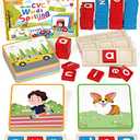 Wooden CVC Word Spelling Games, Montessori Educational Learning Toys Gifts for 3, 4, 5, 6 Year Old Kids, Preschool Kindergarten Learning Activities, Sight Words Flash Cards Reading Letters for Toddlers