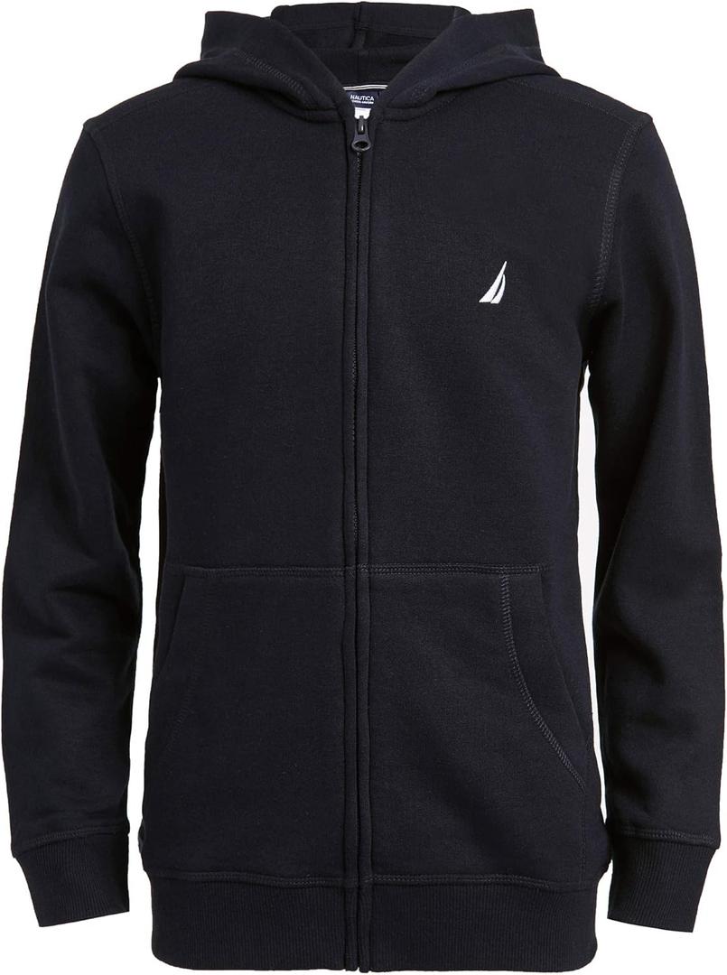 Nautica boys Zip Up Hoodie Sweatshirt, Signature Logo Design, Kangaroo Pockets, Made With Lightweight Fleece (10-12, Navy)