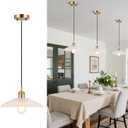 Modern Large Pendant Light 11 Inches Water Ripple Clear Glass Shades Brushed Brass Gold Hanging Lamp Farmhouse Adjustable Ceiling Hanging Lights Kitchen Island Dining Room Bedroom
