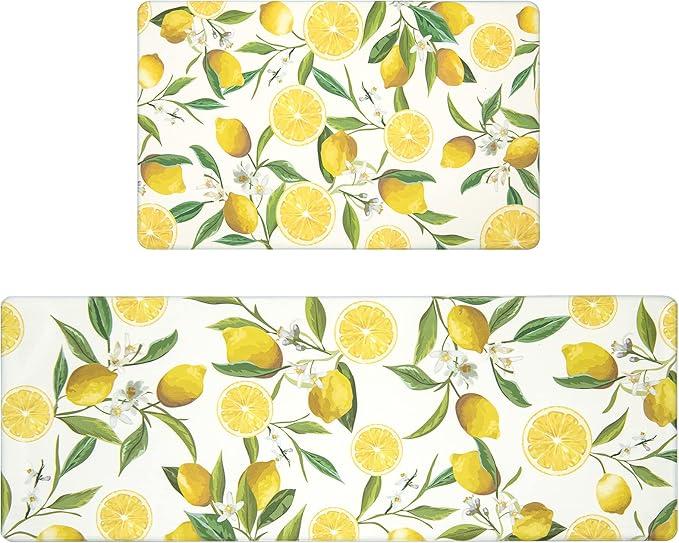 SHACOS Anti Fatigue Lemon Kitchen Rugs Mats Set of 1 Piece Non Slip Soft Cushioned Standing Mat and Runner Wipeable Floor Mat,17"x47", White