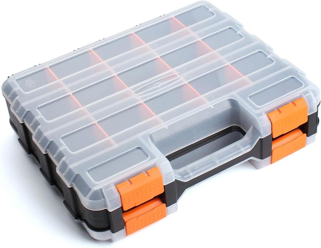 Plastic Tool Box,NOEAIKE Double Side Tool Organizer Small Parts Tool Box Hardware Organizer with Removable Plastic Dividers for Bead/Screws/Nuts/Nails/Bolts/Bins/Crafts (34 Compartments)