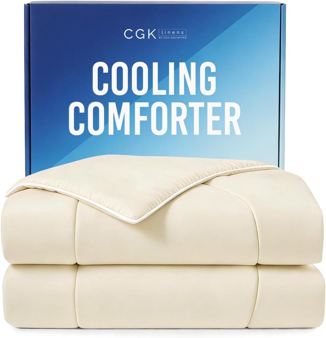 Cooling Comforter Full/Queen Size - Cooling Blanket for Hot Sleepers & Night Sweats - Summer Comforter for Full & Queen Size Beds - Soft, Cozy, Breathable Cold Blanket for Sleeping - 90x90 (Off White)