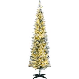 HOMCOM 5' Tall Pre-Lit Slim Noble Fir Artificial Christmas Tree with 110 Warm White LED Lights and 294 Tips, for Christmas Decoration, Green