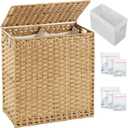 Laundry Hamper with Lid Wicker Laundry Basket 112 L (29.6 Gal) Laundry Hampers Handwoven Rattan Clothes Hamper with Handles 3 Removable Liner Bag, 6 Mesh Bags for Bathroom Bedroom Natural