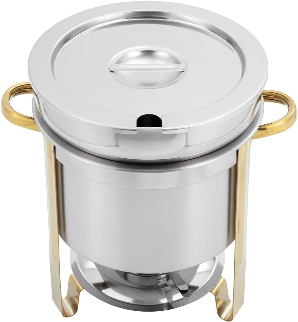 11Qt Soup Chafer,Stainless Steel Round Soup Warmer,Soup Warmer Catering Supplies Food Warmer,Chafing Dish Buffet Set with Fuel Holder,Commercial Soup Pot Chafing Dish for Holiday Parties Events