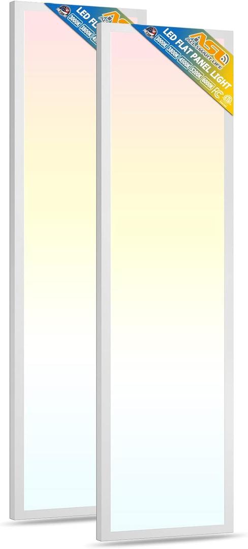 Allsmartlife 1x4FT LED Flat Panel Light Surface Mount, 24W/30W/40W, 4980LM Dimmable 5CCT 3000K-6000K, Edge-Lit Troffer Ceiling Light Fixture for Kitchen, White 2-Pack (1x4FT 5CCT (2-Pack), White)