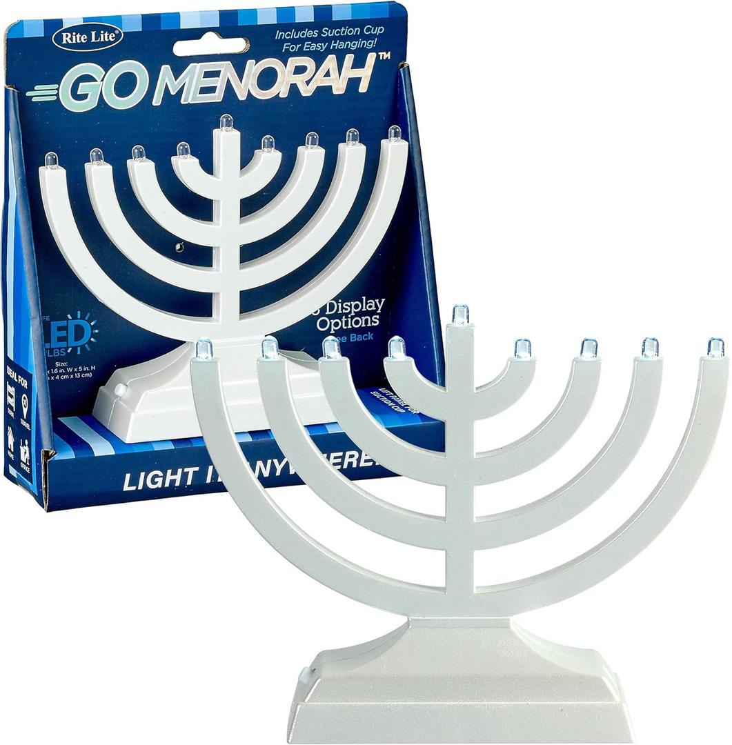 Rite Lite Go Mini Pearl White Electric Menorah - Chanukah Menorah Jewish Holiday Party Favors Decorations Judaica Festival of Lights Modern Hanukkah Gifts Menorah Press Button to Turn On