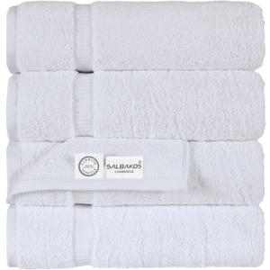 SALBAKOS 100% Turkish Cotton Bath Towels | 4 Piece Turkish Bath Towels White 27x54 Standard Size | Premium Hotel Quality, Super Absorbent, Thick, Plush Turkish Towel - Made in Turkey (White Pack of 4)