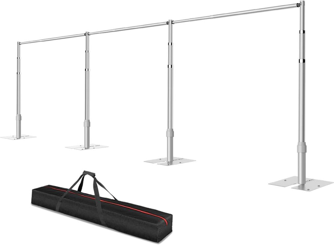 Pipe and Drape Backdrop Stand, 8.9x30ft Heavy Duty Adjustable Background Frame with Metal Base, Back Drop Holder for Parties Photography Wedding Photoshoot Decoration (Silver)