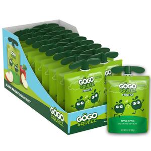GoGo squeeZ No Sugar Added Applesauce and Fruit Puree, Apple Apple, 3.2 oz Pouches (Pack of 18), Fruit Snacks for Kids, Gluten Free, Nut Free, Recloseable Cap, BPA Free (EXP 12/08/26)