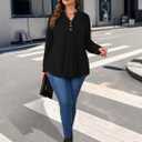 MONNURO Women's Plus Size Tops Henley V Neck Long Sleeve Button Down Shirts Blouses (X-Large Plus)
