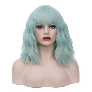 14" Short Wavy Curly Wig Mint Green Wigs For Women Natural Cosplay Halloween Wigs Heat Resistant Fun Party Wig Include Wig Cap (Mint Green, 14 inch)
