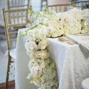 ShinyBeauty 60" X 102" White Sequin Tablecloth, Wedding Table Cloth, Sparkle Sequin Linens, Sequin Tablecloth Rectangle, Sparkling Sequin Table Overlay (60x102-Inch, White)