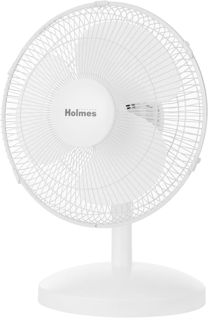 Holmes 12 Inch Oscillating Table Fan 3 Speeds 75 Degree Wide Angle Oscillation 15 Degree Adjustable Head Tilt Quiet Cooling for Home Office Bedroom Manual Control White