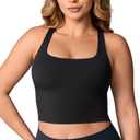 Hugcurve Adjustable Racerback Longline Sports Bras Square Neck Padded Yoga Workout Crop Tank Tops for Women (X-Small, Black)