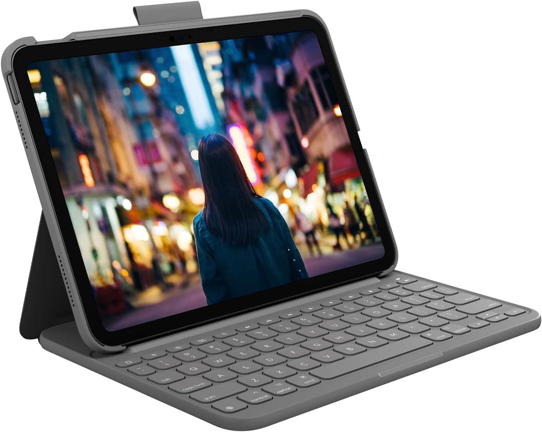 Logitech Slim Folio Keyboard Case for iPad (10th gen & A16) with Integrated Bluetooth Wireless Keyboard, Oxford Gray