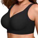 Bras for Women Supportive Wireless Push Up Bra Full Coverage No Underwire Seamless Plus Size for Older Women (Black, XXXL)