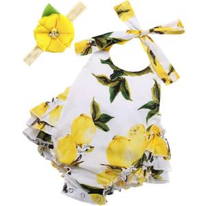 Baby Girl's Floral Print Ruffles Romper Summer Clothes (6-12 Months, A6)
