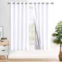 XWZO 100% Blackout Curtains 63 Inches Long - Noise Reducing & Energy Efficiency Extra Wide Window Draperies Grommet Top with Black Liner for Bedroom/Living Room, White, W60 x L63, Set of 2
