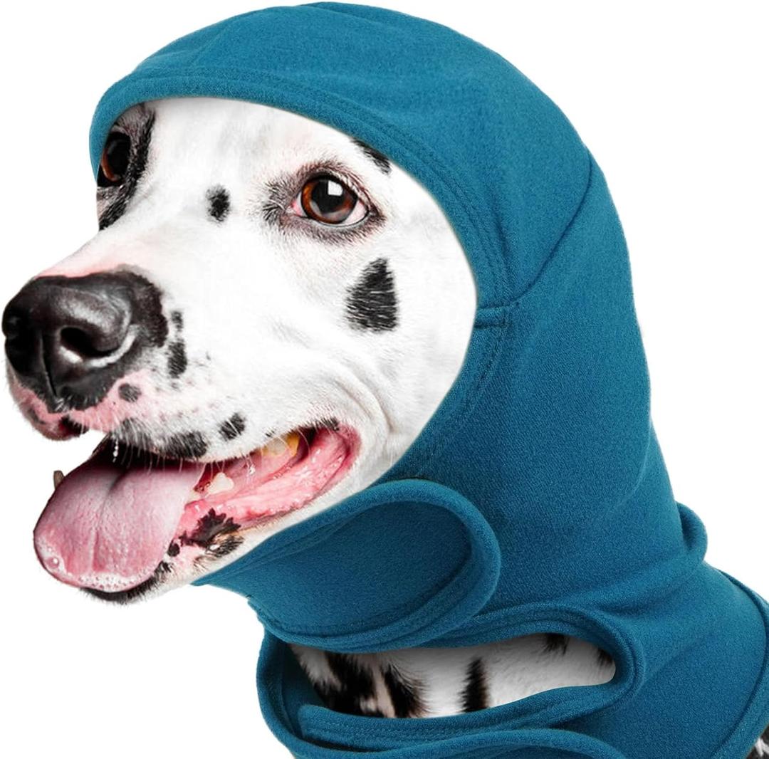 IDOMIK Dog Ear Cover for Anxiety Relief, Adjustable Dog Calming Hood for Grooming Bath Drying, No Shake Pet Head Ear Wrap for Hematomas Fireworks Thunderstorms, Doggy Ear Muffs Noise Protection,Blue,M