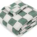 HOMRITAR Checkered Baby Blanket for Boys Sage Green Soft Fluffy Fuzzy Blankets with 3D Chessboard Grid, Warmer Comfort Reversible Lightweight Bed Blanket for Toddlers Infant or Newborn 30 x 40 Inch (Celadon)