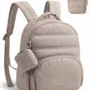 BAGSMART Small Backpacks for Women, Lightweight Puffer Mini Backpack Purse with Pouch, Quilted Casual Daypack, Water-Resistant Bookbag for Daily Travel College, 2-in-1 Set, Latte Brown