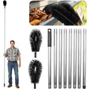 Premium Gutter Cleaning Tools from The Ground - 10.5 ft Long Adjustable gutter Cleaner & Brushs No Ladder Needed Branches And Debris from Gutters Clean Out Tool Makes it Easy To Clean Leaves.
