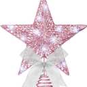 Sumind 9.8 x 11.8 Inch Christmas Star Tree Topper Glittered Star Metal Plug in Treetop Ornaments with Bow and 30 LED String Light for Christmas Tree Indoor Holiday Party Decoration(Pink)