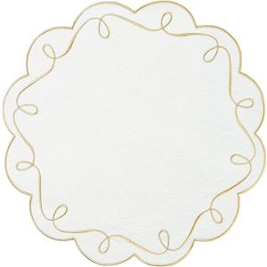 15 Inch Ribbon Twirl Embroidery Round Placemats Set of 4, Scalloped Round Table Mats for Party Kitchen Dining Decoration, Gold