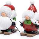 Hodao Christmas Elf Skiing Figurine Decoration  Winter Holiday Elf on Skis, Adorable Holiday Tabletop Ornament, Ski Lodge Decor, Mantel, Shelf & Table Centerpiece Christmas Decorations (Red-2)