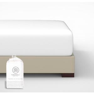 Threadmill Cotton Fitted Sheet King Size - 300 Thread Count 1 Piece Hotel White 16 Inch Elasticized Deep Pocket Sateen Sheets for King Size Bed - Snug Fit Soft & Durable Hotel Quality Bottom Sheet