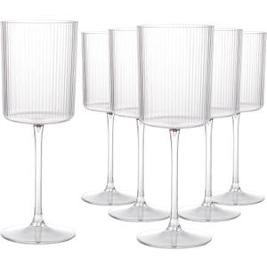 Ciaell 12 PCS Plastic Ribbed Wine Glasses - 10 OZ Plastic Square Wine Glasses with Stem - Disposable Champagne Cups for Parties & Weddings & Party