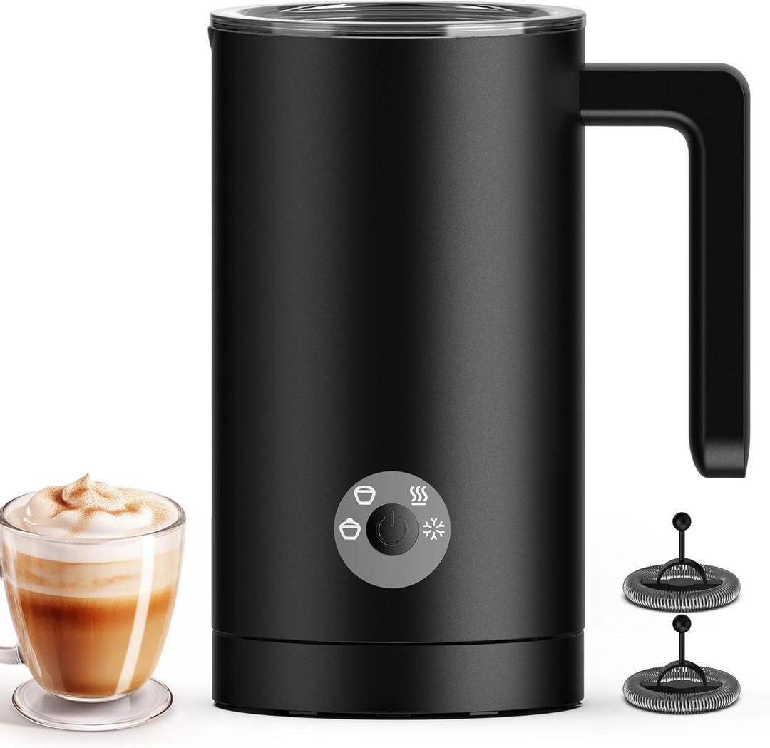 Milk Frother Electric, 4-in-1 Milk Frother and Steamer for Latte, Cappuccino, Hot & Cold Milk Froth Maker, Automatic Milk Steamer and Frother, Quiet One-Touch Operation, Easy to Clean (Dark Black)