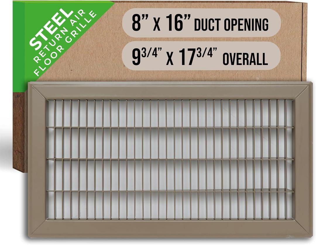 Fits 8x16 and 16x8 Duct Opening | Return Air Floor Grille by Handua | Walkable Vent Cover Grill for Floor | Brown | Heavy Duty Fixed Blades | Outer Dimensions: 9.75"W X 17.75"H