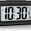 Jisile Digital Alarm Clock, Alarm Clock for Bedroom with Smart Night Light, Indoor Temperature, Large LED Display, Battery Operated Desk Clock for Kids Birthday