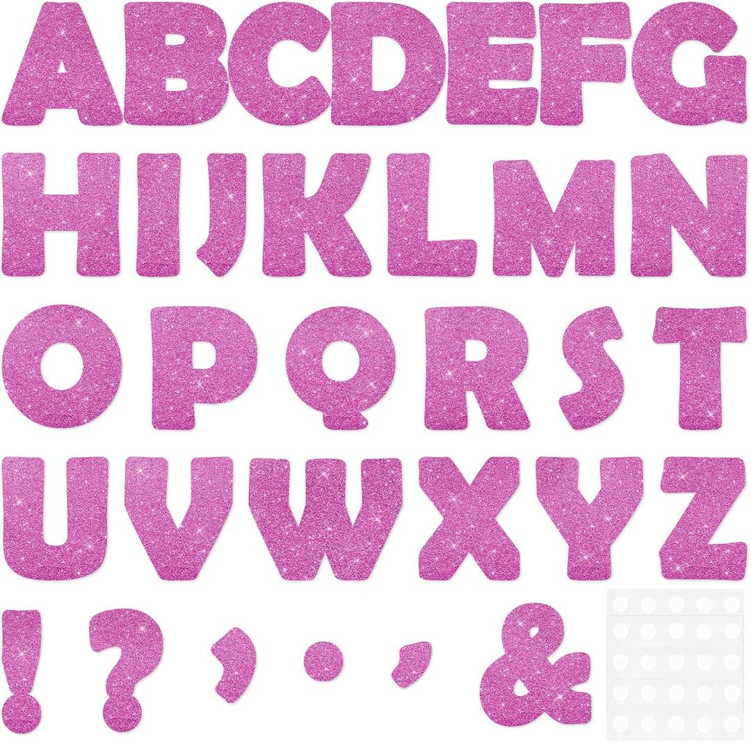 Qyeahkj 150 PCS Large 7" Font Letters and Punctuation Set Glitter Pink Classroom Alphabet Cutout for Bulletin Board Display Home School A Great Helper to Inspire Students' Learning Interest