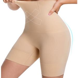 PRETTYWELL Shapewear Shorts for Women Tummy Control, Seamless Body Shaper High Waisted Girdle Butt Lifter Shorts Nude, Size S