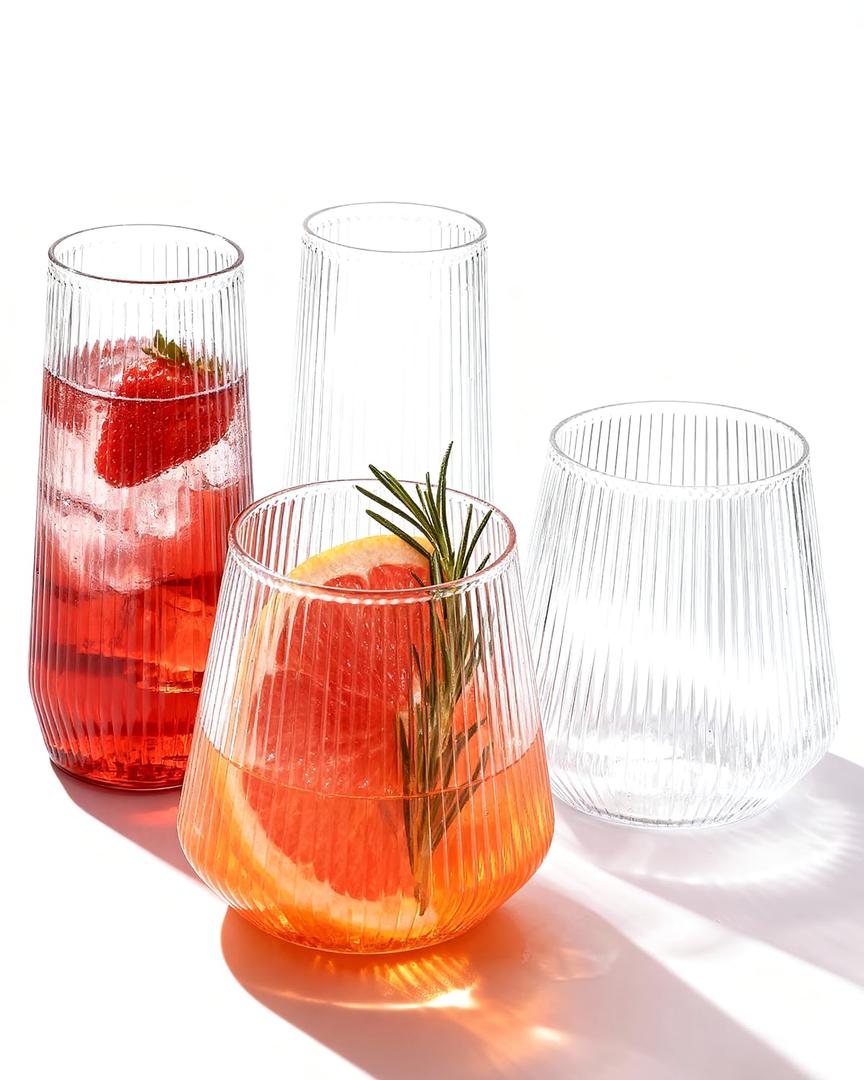 BESTSTAR 96 Pack Clear Plastic Ribbed Origami Ripple Plastic Glasses Set