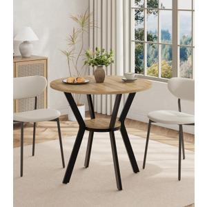 Round Kitchen Tables for 2-4, 31.5" Small Dining Tables with Storage, Rustic Wood Circle Dinner Table with Metal Leg, Farmhouse Dinner Table for Small Space, Dining Room, Kitchen, Office, Apartment