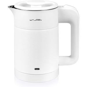 0.6L Small Electric Tea Kettle Lightweight, 20 Ounce Double Wall Hot Water Boiler Stainless Steel Auto Shut-off, 120V Portable Travel Electric Kettle Fast Boil for Tea and Coffee,White