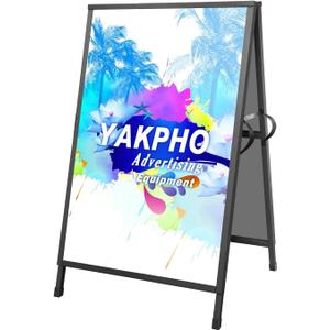 Heavy Duty Slide-in Folding Sandwich Board A-Frame Sidewalk Sign 24x36 Inch Black Coated Steel Metal Double-Sided Pavement Sign (Frame only)