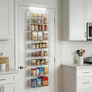 HOKOSFOKOS Over Door Organizer Storage - 9 Tier White Metal Over the Door Pantry Organizer Heavy Duty Hanging Storage Rack, Behind Cabinet Shelves for Home, Kitchen, Bathroom, Closet, Pantry