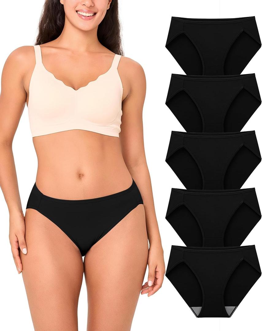 BAMBOO COOL Womens Underwear High Cut Briefs Breathable Moisture-Wicking Hipster Ladies Panties, 5-Pack (Small)