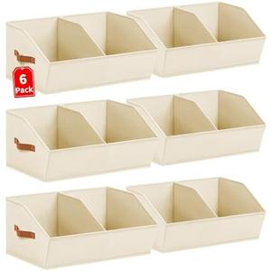 Homsorout Closet Organizers and Storage Bins - 6 Pack Collapsible Divided Trapezoidal Cube Storage Bins Baskets with Orange Handle for Organizing Clothes Blankets, Toys, Books, Towels(Beige)